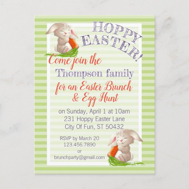 Postal Festiva Personalizado Hoppy Easter Bunny Stripes Plaid Pat (Anverso)