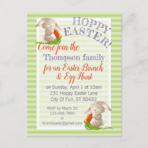 Postal Festiva Personalizado Hoppy Easter Bunny Stripes Plaid Pat