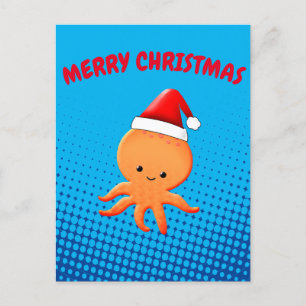 Postal Festiva Personalizado lindo bebé Octopus Navidades Santas