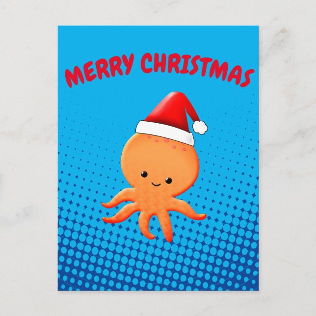 Postal Festiva Personalizado lindo bebé Octopus Navidades Santas  (Anverso)