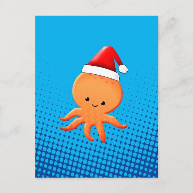 Postal Festiva Personalizado lindo bebé Octopus Navidades Santas  (Anverso)