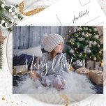 Postal Festiva Personalizado, Merry Christmas Script Photo Overla<br><div class="desc">Elegante y simple, foto personalizado postal de vacaciones con una hermosa foto de "Feliz Navidad" superpuesta en caligrafía moderna, con la capacidad de "mover y arrastrar" a cualquier posición para que se adapte mejor a tu foto seleccionando más personalizar, y usando la herramienta de editor, con el botón de enlace...</div>