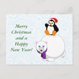 Postal Festiva personalizado moderno de un pingüino que monta un 