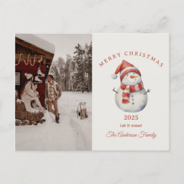 Postal Festiva Personalizado Navidades de acuarela de Snowman vív
