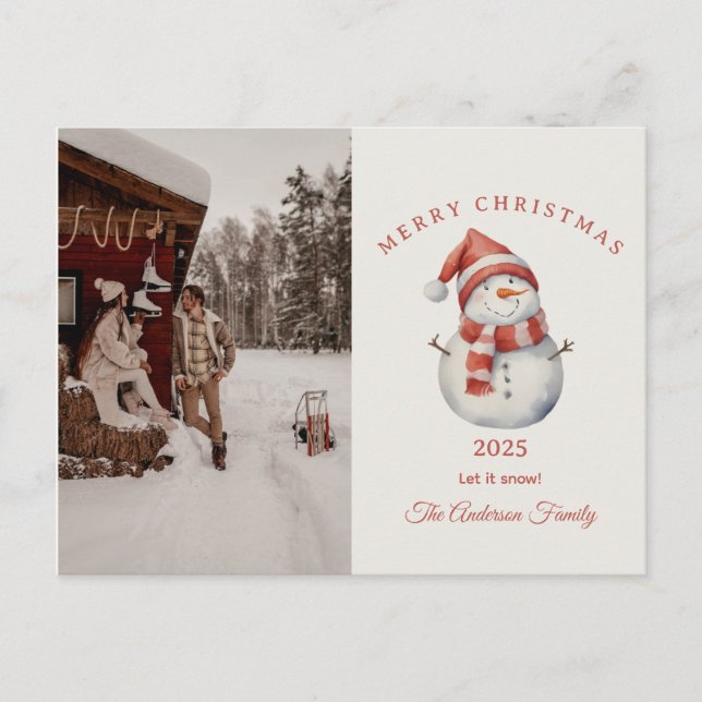 Postal Festiva Personalizado Navidades de acuarela de Snowman vív (Anverso)