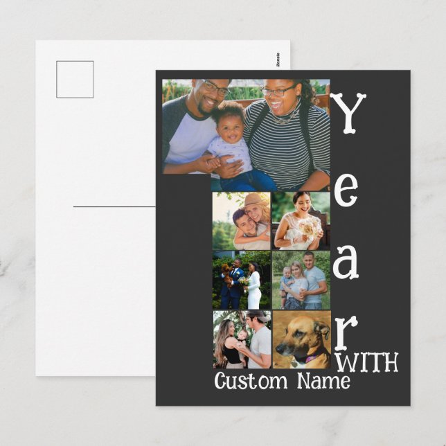 Postal Festiva Personalizado primer aniversario boda 7 collage de (Anverso / Reverso)