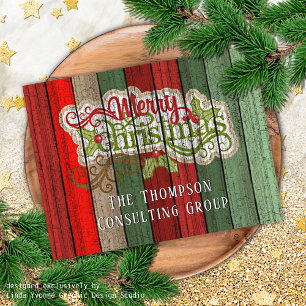 Postal Festiva Personalizado Red Green Weathered Planks de madera