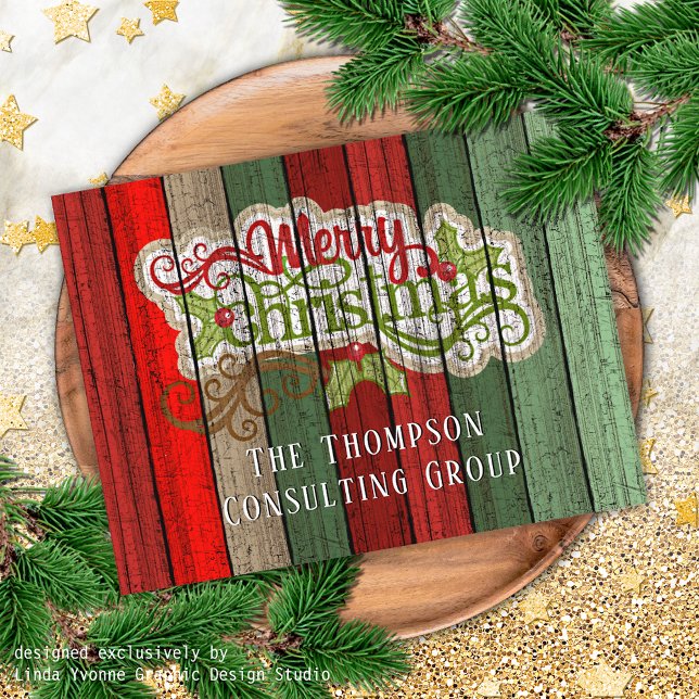 Postal Festiva Personalizado Red Green Weathered Planks de madera (Subido por el creador)