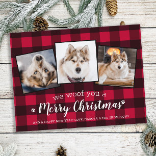 Postal Festiva Personalizado Red Plaid Mascota Collage de fotos P
