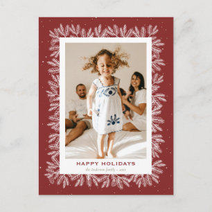 Postal Festiva Personalizado Red Rustic Pine Snow Happy