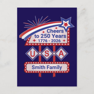 Postal Festiva Personalizado USA 250 – Letrero Retro Patriótico