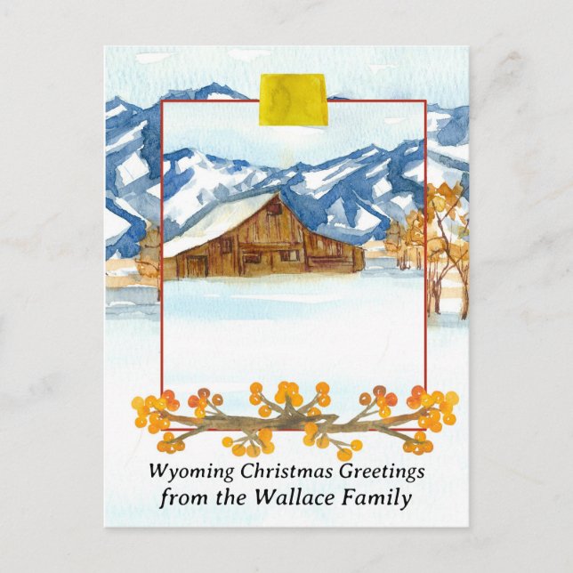 Postal Festiva Personalizado Wyoming Christmas Greetings Farmhous (Anverso)