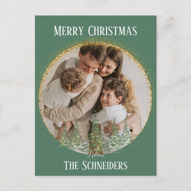 Postal Festiva Personalizados Navidades Mínimos Purpurinas de Oro (Anverso)