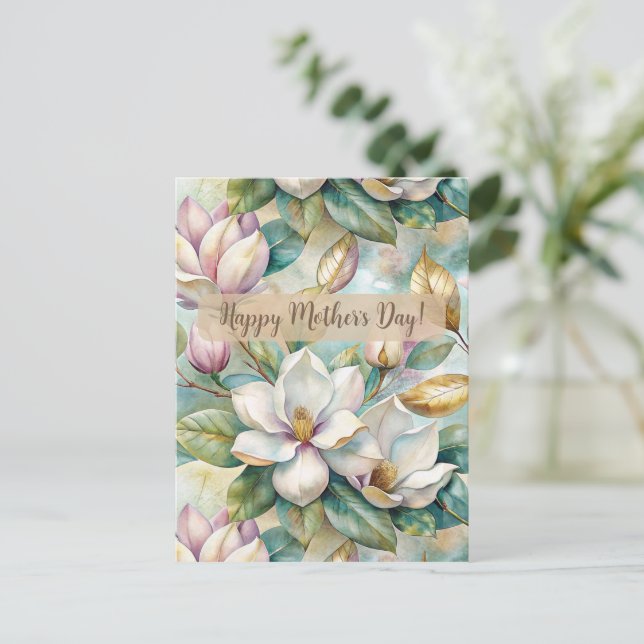 Postal Festiva Personalizaed Elegant Magnolia Flowers (Anverso de pie)
