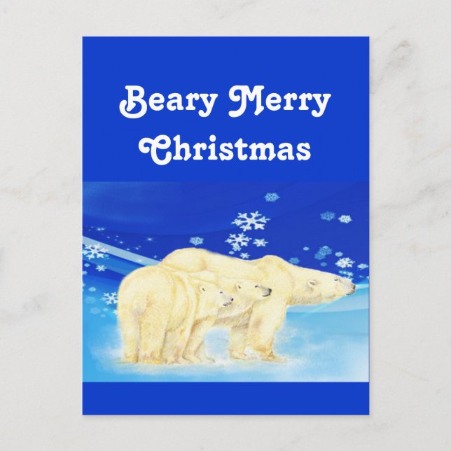 Postal Festiva Personalizar Beary Merry Christmas Polar Bears (Anverso)