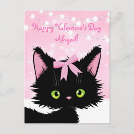 Postal Festiva Personalizar El día de San Valentín rosado de gati