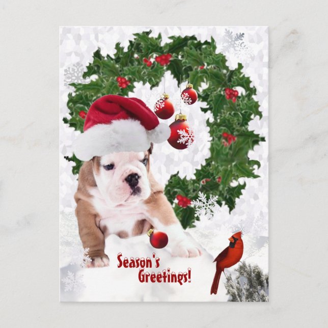 Postal Festiva ¡Personalizar! - Navidades De Cachorros De Bulldog (Anverso)