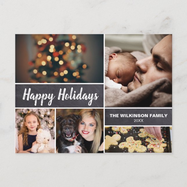 Postal Festiva Personalized Happy Holiday Christmas Photo collage (Anverso)