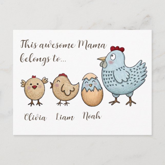 Postal Festiva Personalized Mama Chicken Chicks – Custom Names  (Anverso)