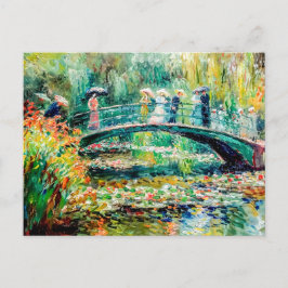 Postal Festiva Personas en el puente de jardín con nenúfares