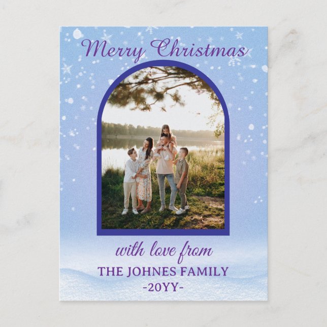 Postal Festiva Personlized Purple Merry Christmas Photo  (Anverso)