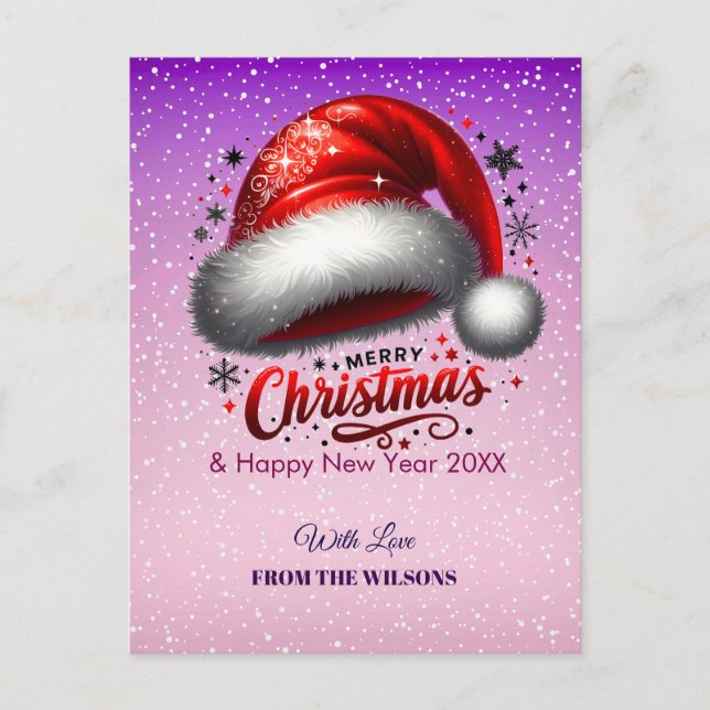 Postal Festiva Personlized Scarlet Santa Hat Glow Photo (Anverso)