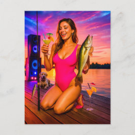 Postal Festiva Pesca de Chica fiesta con cóctel y música