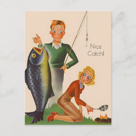 Postal Festiva Pesca de vintage Gone Pescado Lingo de captura Niz