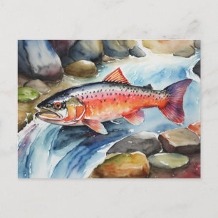 Postal Festiva *~* Pescado de salmón nadando agua del río AP49