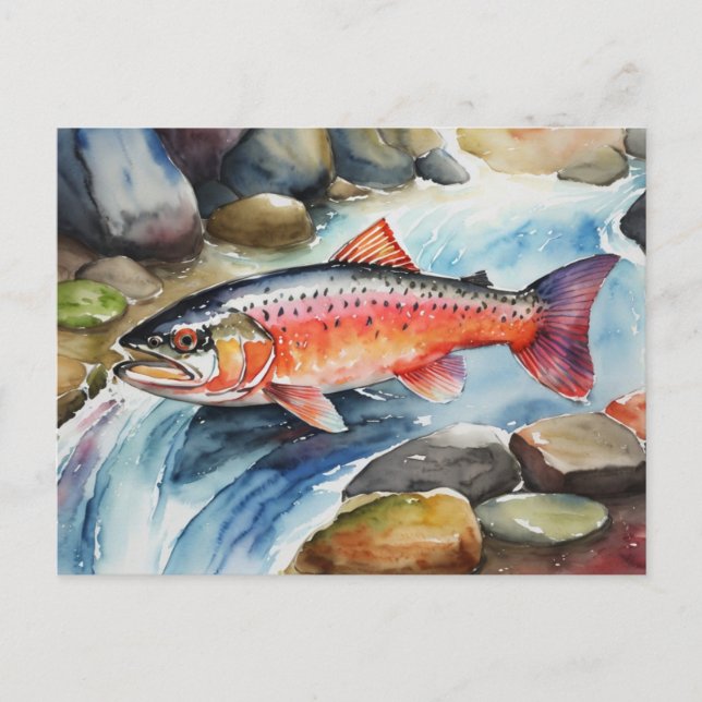 Postal Festiva *~* Pescado de salmón nadando agua del río AP49 (Anverso)