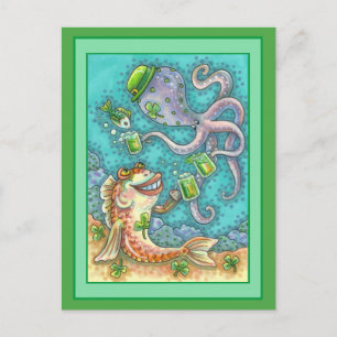 Postal Festiva PESCADO DE St. PADDY Y OCUPOS DE CERVEZA VERDE