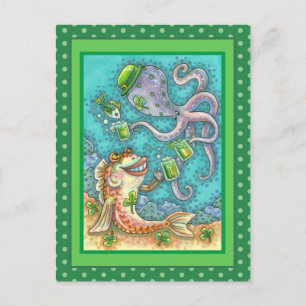 Postal Festiva PESCADO DE St. PADDY Y OCUPOS DE CERVEZA VERDE