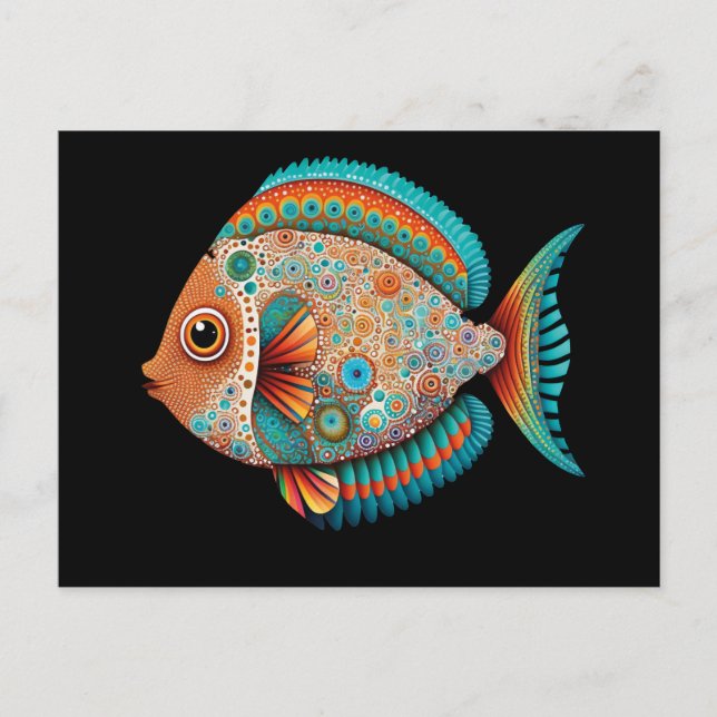 Postal Festiva Pescado inspirado por arte aborigen, pintura de pu (Anverso)