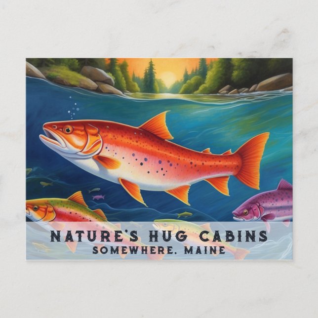 Postal Festiva *~* Pescado Maine Salmon Nadando Hermoso Art AP49 (Anverso)