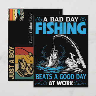 Postal Festiva Pescador divertido de pesca retro vintage