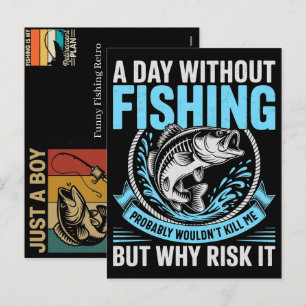 Postal Festiva Pescador divertido de pesca retro vintage