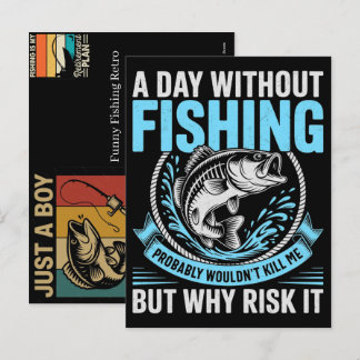 Postal Festiva Pescador divertido de pesca retro vintage