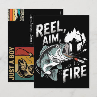 Postal Festiva Pescador divertido de pesca retro vintage