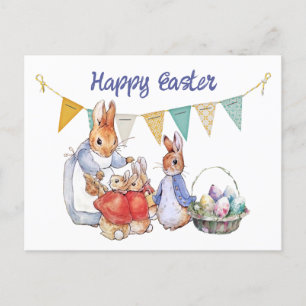 Postal Festiva Peter y Josephine Bunny Easter Eggs