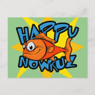 Postal Festiva Pez dorado sonriendo Sol Año Nuevo Persa Nowruz