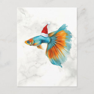 Postal Festiva Pez Guppy Navideño Colorido