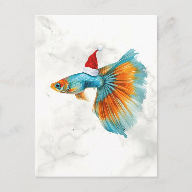 Postal Festiva Pez Guppy Navideño Colorido (Anverso)