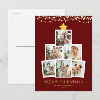 Postal Festiva Photo Collage Tree Red String lights Christmas