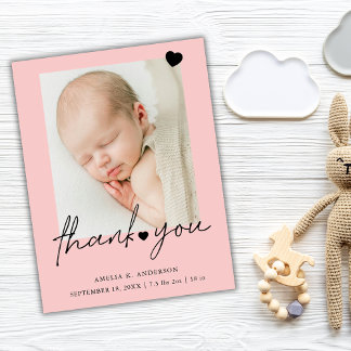 Postal Festiva Photo Pink Thank You Birth Announcement Postcard