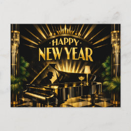 Postal Festiva Piano Art Deco Glamuroso Año Nuevo