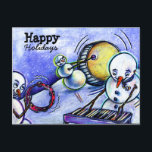 Postal Festiva Piano con pegado de teclas<br><div class="desc">"en el séptimo día de Navidades mis homies me dieron ,  un piano con llaves pegando... " Un muñeco de nieve tocando instrumentos musicales en la ladera de una colina nevada. Mezcle ilustracion de medios del artista Nada Meeks. http://www.artistnadameeks.com</div>