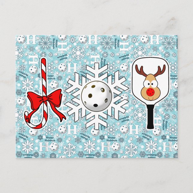 Postal Festiva Pickleball Joy Navidades Ho Ho Ho Ho Snowball Blue (Anverso)