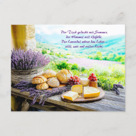 Postal Festiva Picnic de Lavanda con queso y pan