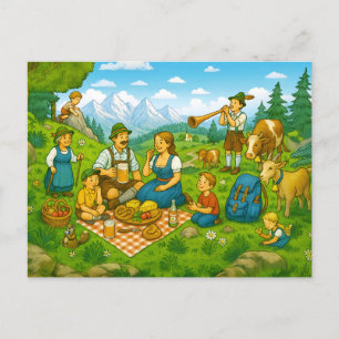 Postal Festiva Picnic en Alpine Meadow
