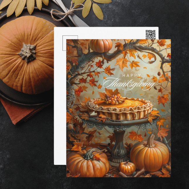 Postal Festiva Pie de calabaza acuarela otoño deja acción de grac (Subido por el creador)